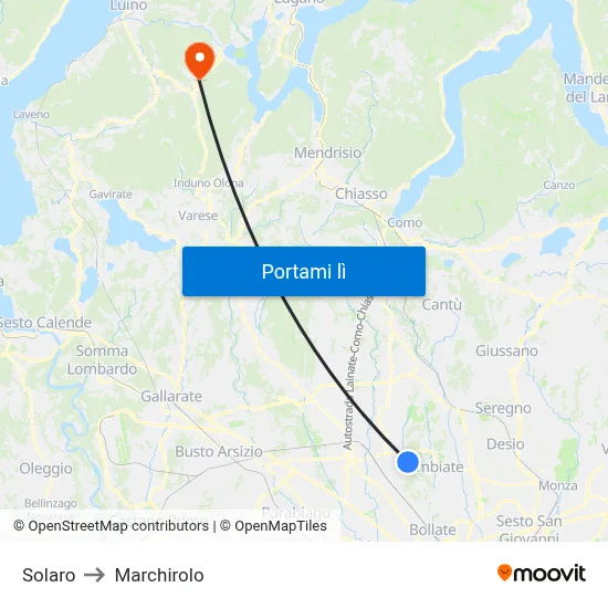 Solaro to Marchirolo map