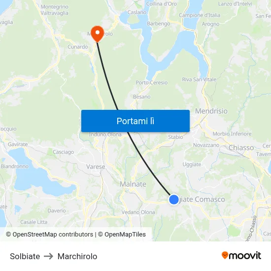 Solbiate to Marchirolo map