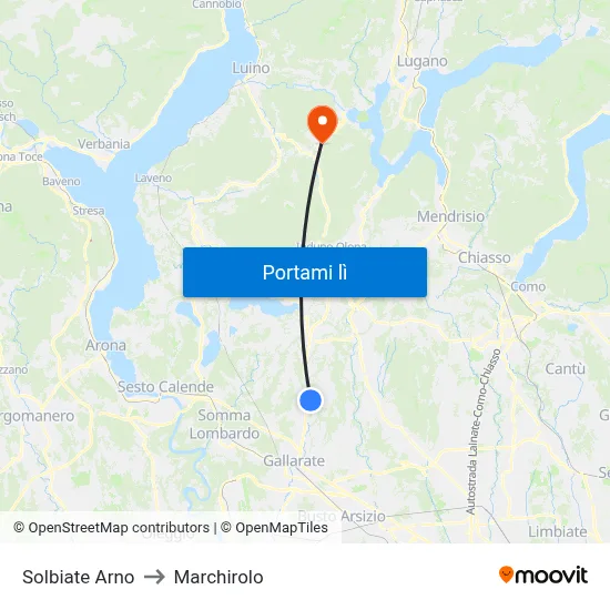 Solbiate Arno to Marchirolo map