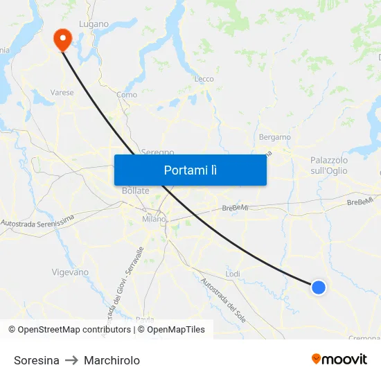 Soresina to Marchirolo map