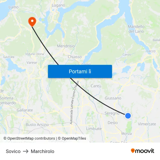 Sovico to Marchirolo map