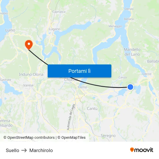 Suello to Marchirolo map