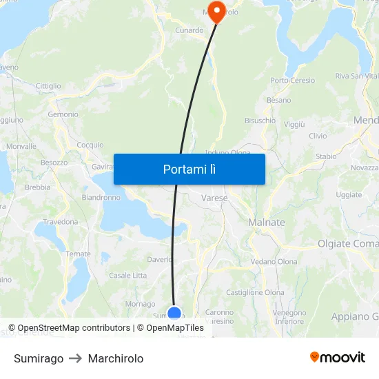 Sumirago to Marchirolo map