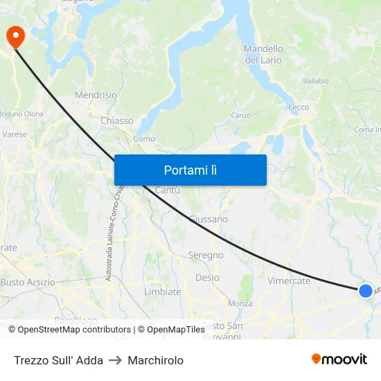 Trezzo Sull' Adda to Marchirolo map