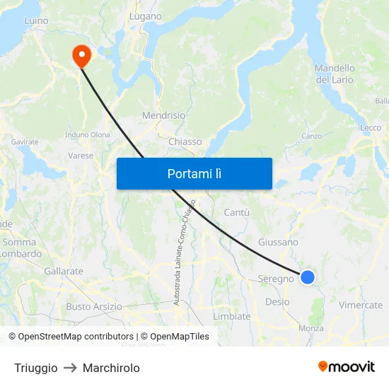 Triuggio to Marchirolo map