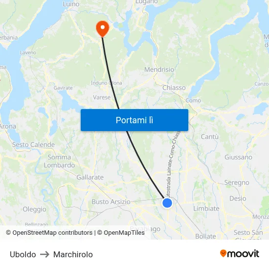 Uboldo to Marchirolo map