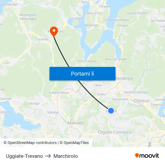 Uggiate-Trevano to Marchirolo map