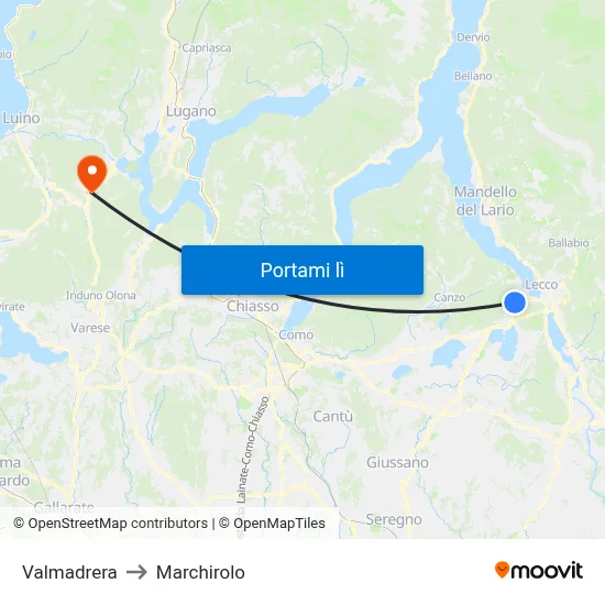 Valmadrera to Marchirolo map