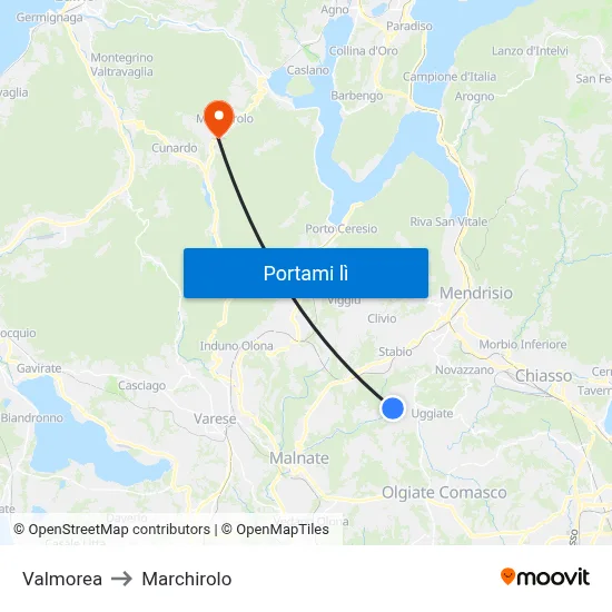 Valmorea to Marchirolo map