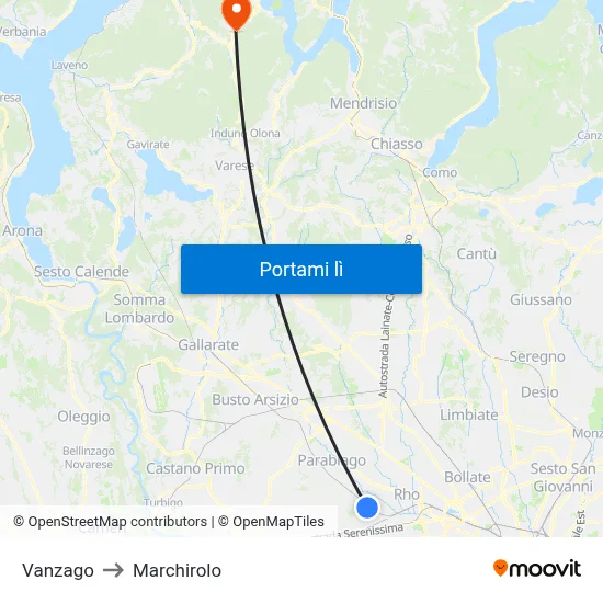 Vanzago to Marchirolo map