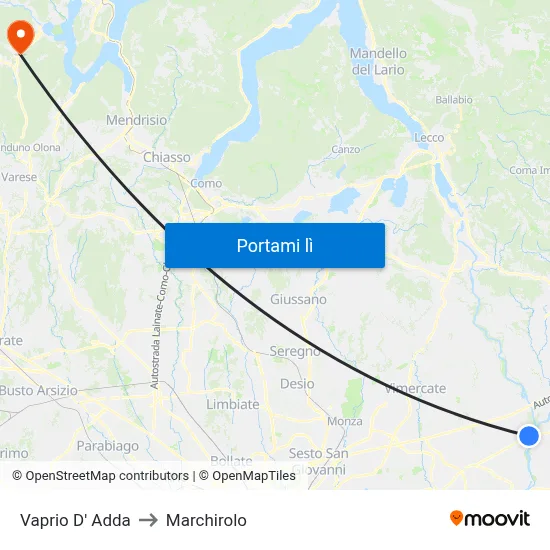 Vaprio D' Adda to Marchirolo map