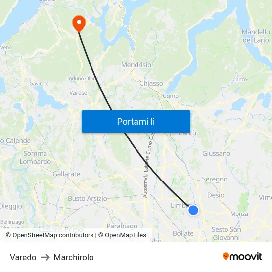 Varedo to Marchirolo map