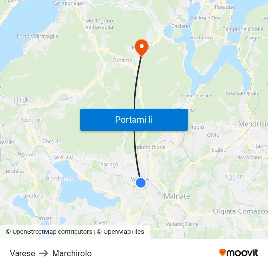 Varese to Marchirolo map