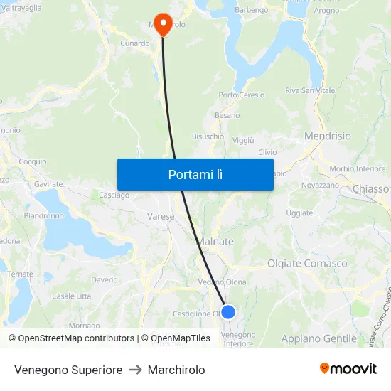 Venegono Superiore to Marchirolo map