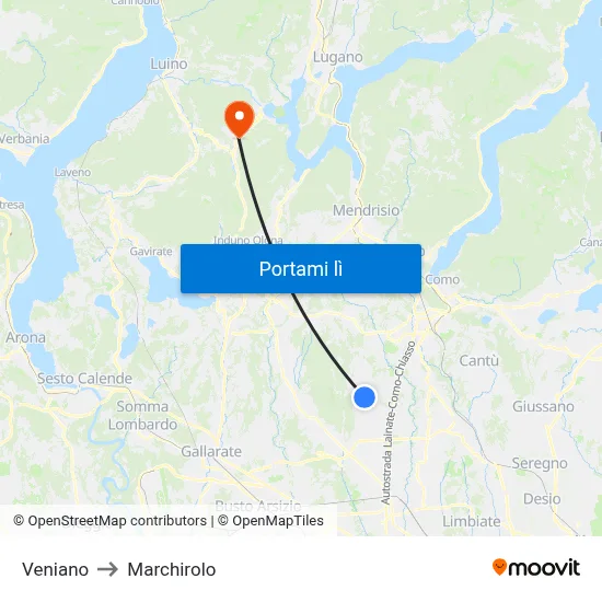 Veniano to Marchirolo map