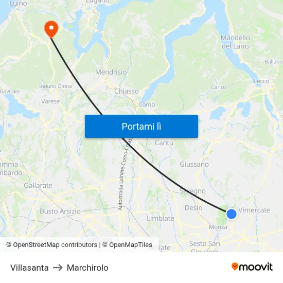 Villasanta to Marchirolo map