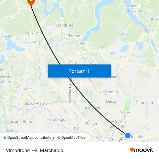 Vimodrone to Marchirolo map