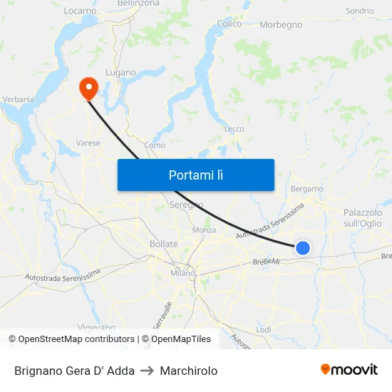 Brignano Gera D' Adda to Marchirolo map