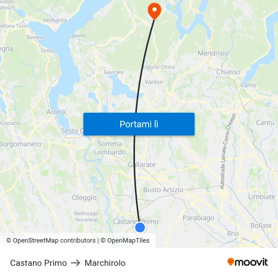 Castano Primo to Marchirolo map
