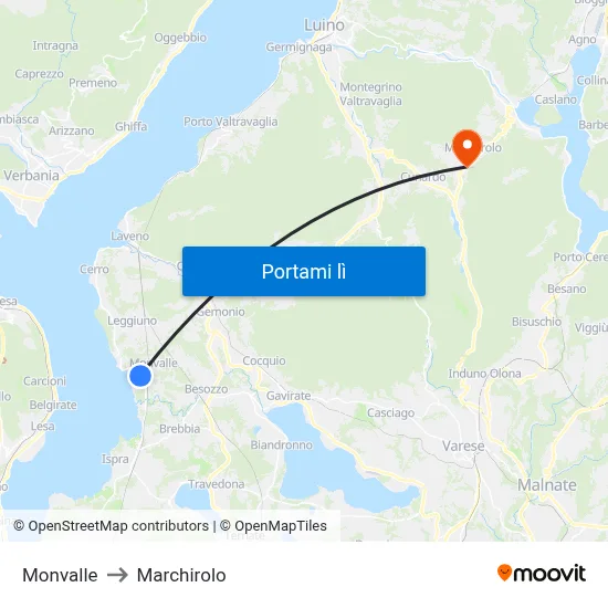 Monvalle to Marchirolo map
