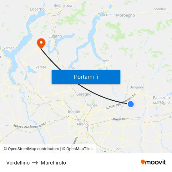 Verdellino to Marchirolo map