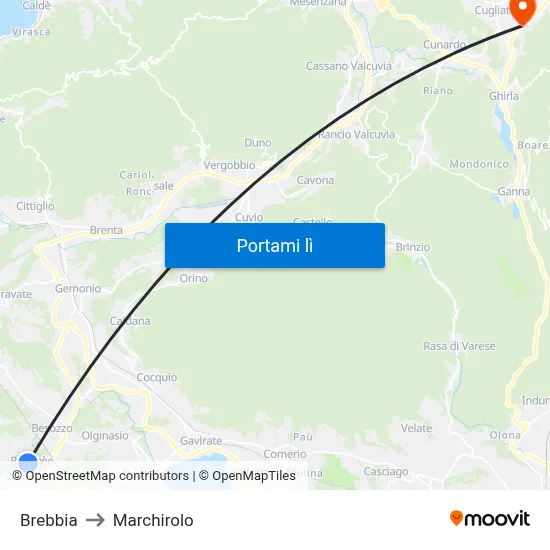 Brebbia to Marchirolo map
