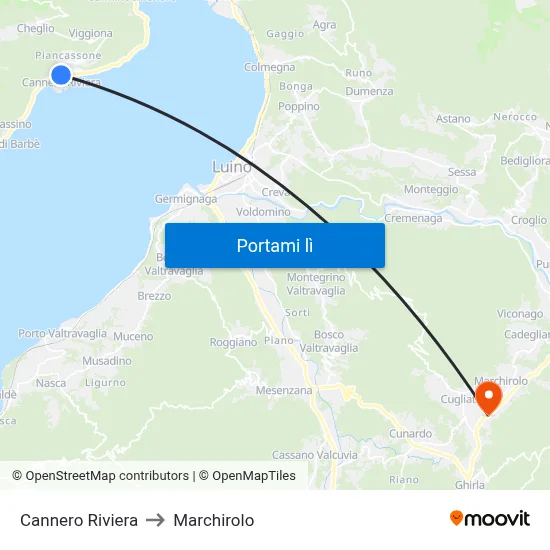 Cannero Riviera to Marchirolo map