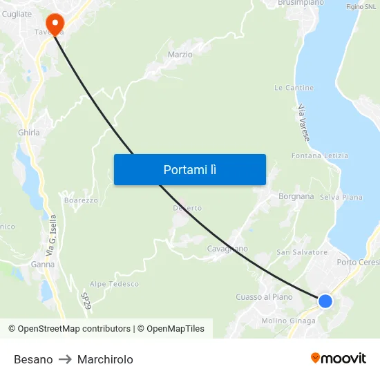Besano to Marchirolo map