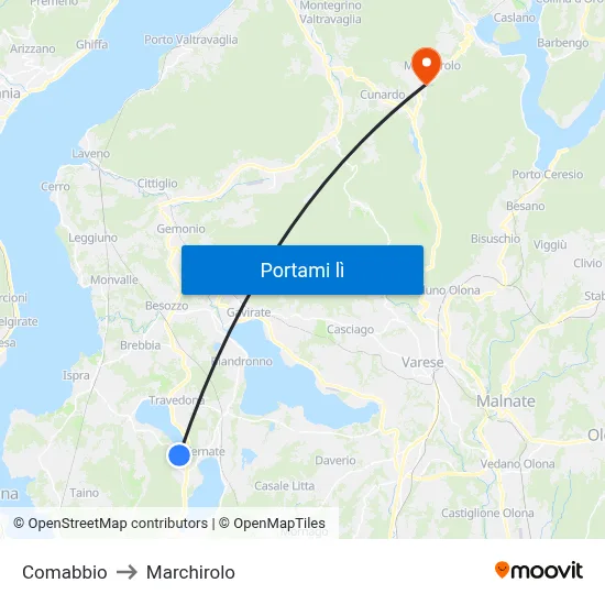 Comabbio to Marchirolo map
