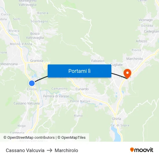 Cassano Valcuvia to Marchirolo map