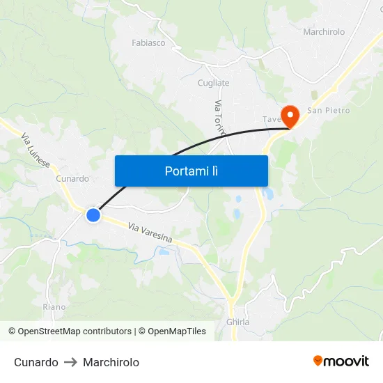 Cunardo to Marchirolo map