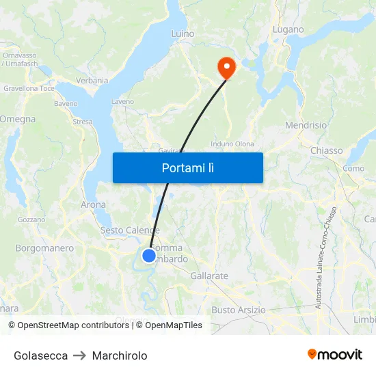 Golasecca to Marchirolo map