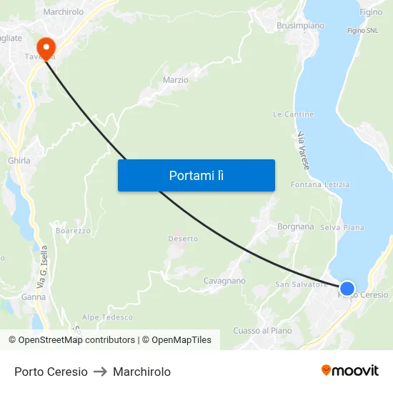 Porto Ceresio to Marchirolo map