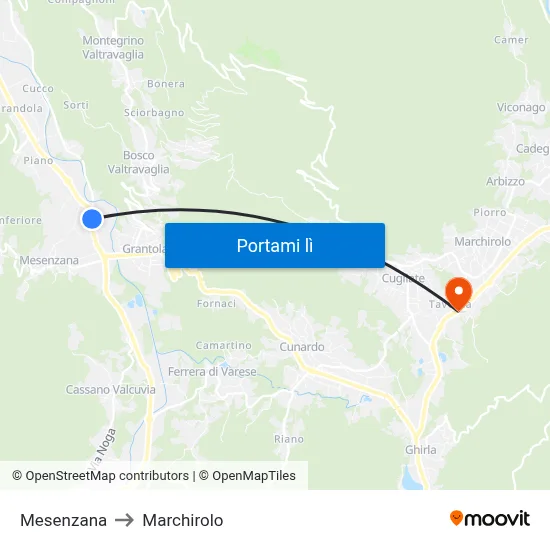 Mesenzana to Marchirolo map