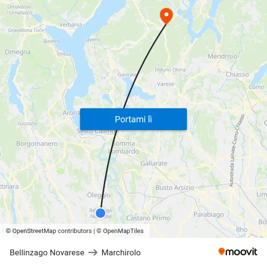 Bellinzago Novarese to Marchirolo map