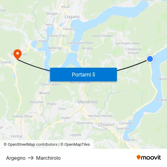 Argegno to Marchirolo map