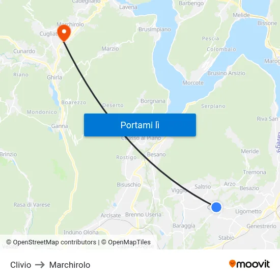 Clivio to Marchirolo map