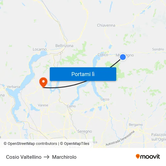 Cosio Valtellino to Marchirolo map