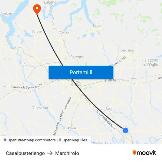 Casalpusterlengo to Marchirolo map