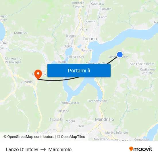 Lanzo D' Intelvi to Marchirolo map