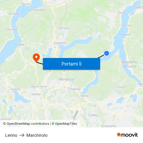 Lenno to Marchirolo map