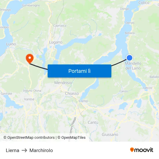 Lierna to Marchirolo map