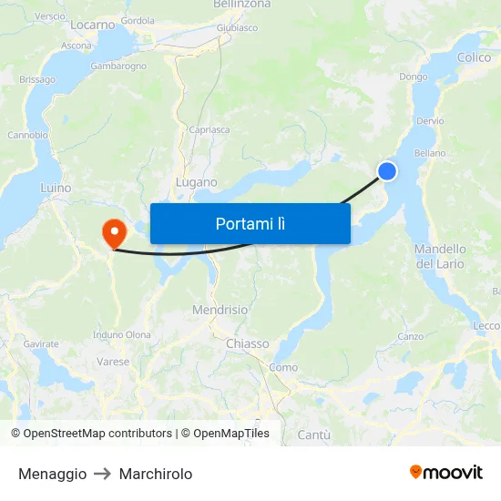 Menaggio to Marchirolo map