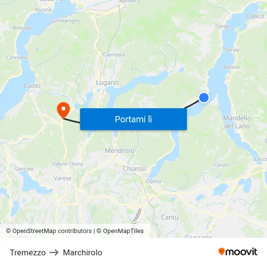 Tremezzo to Marchirolo map