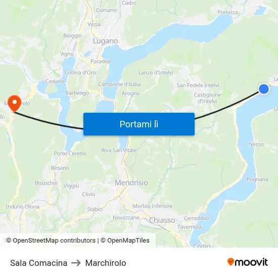 Sala Comacina to Marchirolo map