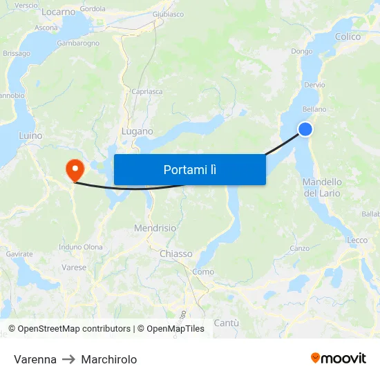 Varenna to Marchirolo map