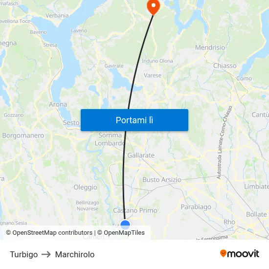 Turbigo to Marchirolo map