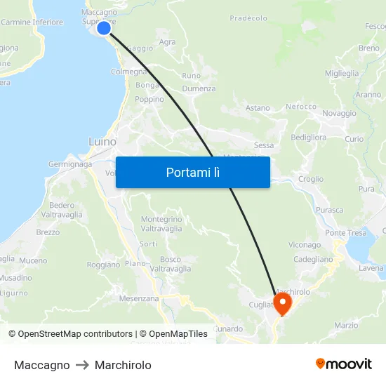 Maccagno to Marchirolo map