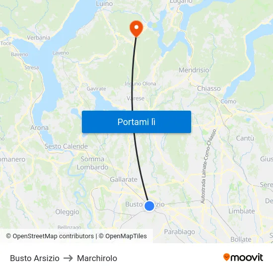 Busto Arsizio to Marchirolo map