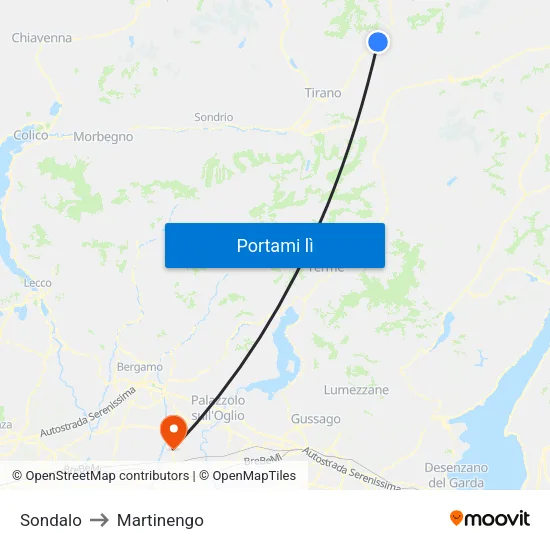 Sondalo to Martinengo map